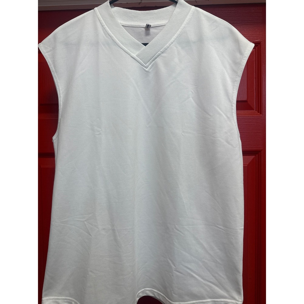 Coofandy Mens White V-Neck Sleeveless Sweater Vest Size M